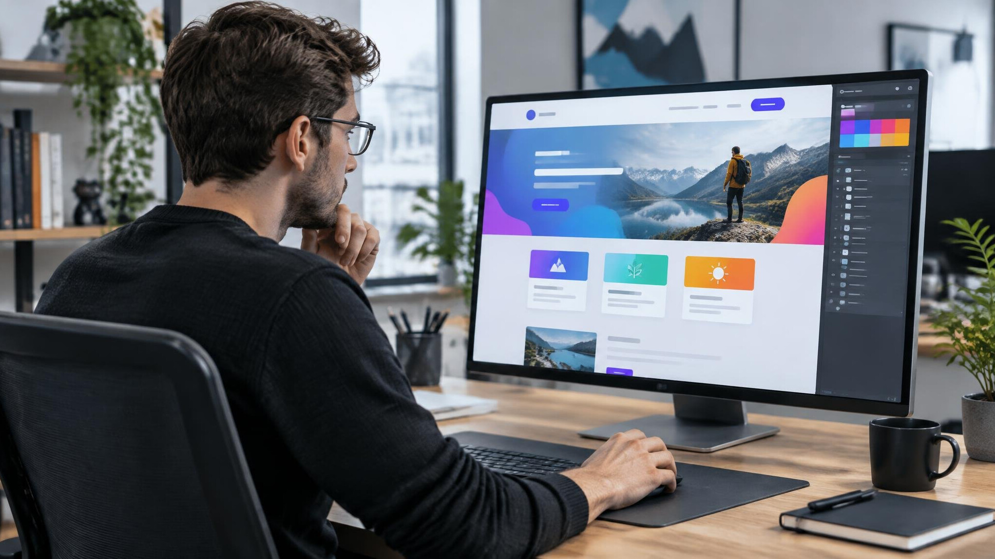 Developer reviewing website layout on a monitor